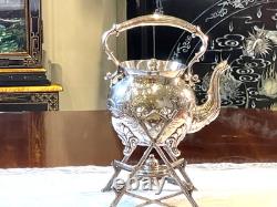 Antique Edwardian Walker Hall Silver Plated Spirit Kettle On Stand C 1905