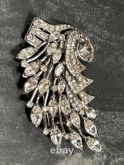 Antique Eisenberg Originals Large Fur Clip, Dress Clip- Rhodium Plated, Crystal