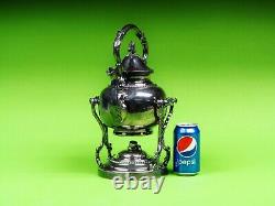 Antique Elegant Silver Plated Teapot With Original Stand And Burner On Tilting S