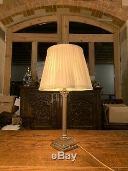 Antique English Copper Silver Plated Corinthian Column Table Lamp, Edwardian