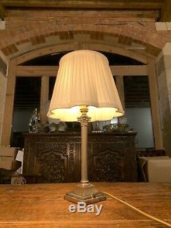 Antique English Copper Silver Plated Corinthian Column Table Lamp, Edwardian