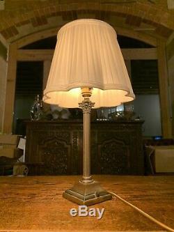 Antique English Copper Silver Plated Corinthian Column Table Lamp, Edwardian