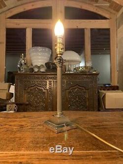 Antique English Copper Silver Plated Corinthian Column Table Lamp, Edwardian