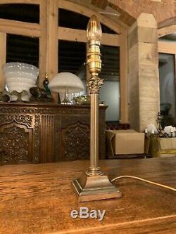 Antique English Copper Silver Plated Corinthian Column Table Lamp, Edwardian