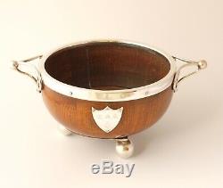 Antique English Oak Silver Princes Plate Bowling Trophy Bowl. Mappin & Webb 1888