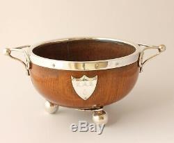 Antique English Oak Silver Princes Plate Bowling Trophy Bowl. Mappin & Webb 1888