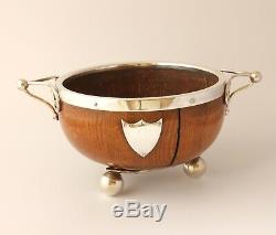 Antique English Oak Silver Princes Plate Bowling Trophy Bowl. Mappin & Webb 1888