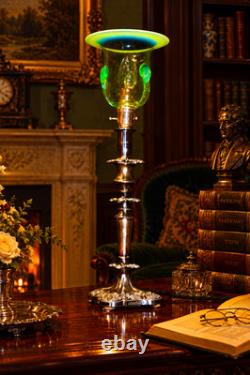 Antique English Silver Plated Table Lamp James Powell Vaseline Glass Shade c1900