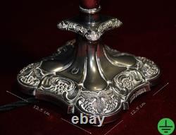 Antique English Silver Plated Table Lamp James Powell Vaseline Glass Shade c1900
