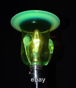 Antique English Silver Plated Table Lamp James Powell Vaseline Glass Shade c1900