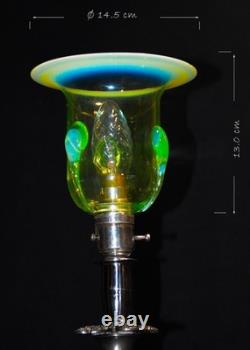 Antique English Silver Plated Table Lamp James Powell Vaseline Glass Shade c1900