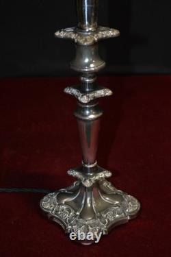 Antique English Silver Plated Table Lamp James Powell Vaseline Glass Shade c1900