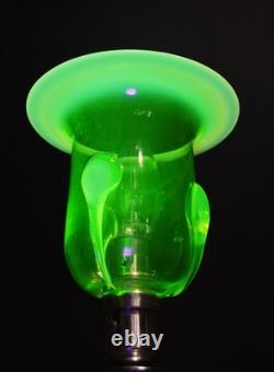 Antique English Silver Plated Table Lamp James Powell Vaseline Glass Shade c1900