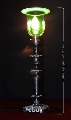 Antique English Silver Plated Table Lamp James Powell Vaseline Glass Shade c1900