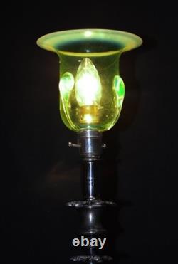 Antique English Silver Plated Table Lamp James Powell Vaseline Glass Shade c1900