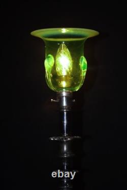 Antique English Silver Plated Table Lamp James Powell Vaseline Glass Shade c1900