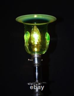 Antique English Silver Plated Table Lamp James Powell Vaseline Glass Shade c1900