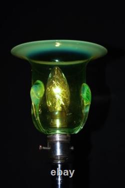 Antique English Silver Plated Table Lamp James Powell Vaseline Glass Shade c1900