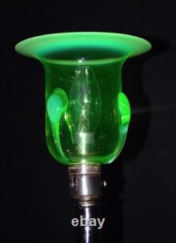 Antique English Silver Plated Table Lamp James Powell Vaseline Glass Shade c1900