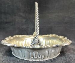 Antique Engraved BONS Silver Plate footed Bon Bon dish with handle