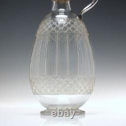 Antique Engraved Glass Claret Jug With Silver Plated Top c1900