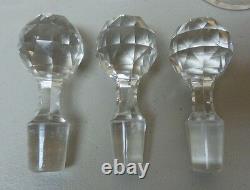 Antique Etched 3-bottle Tantalus, Tall Crystal Decanters In Silver Plate Stand