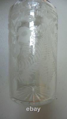 Antique Etched 3-bottle Tantalus, Tall Crystal Decanters In Silver Plate Stand