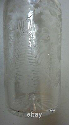 Antique Etched 3-bottle Tantalus, Tall Crystal Decanters In Silver Plate Stand