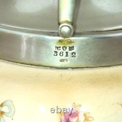 Antique FLORAL ROSES Biscuit Jar Barrel Silver Plated Lid Handle