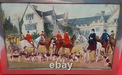 Antique Foxhunting Silver-plated Box Original Watercolour Sydney Seymour Lucas