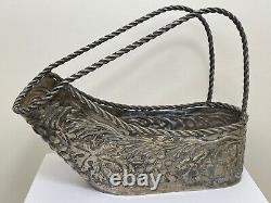Antique French Art Nouveau Silver Plate Champagne Wine Basket Ice Cooler