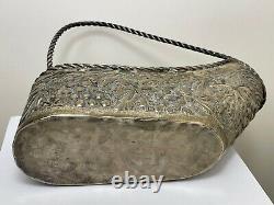 Antique French Art Nouveau Silver Plate Champagne Wine Basket Ice Cooler