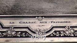 Antique French Etching Silvered On Bronze Wall Plaquecourt Scenecherubs, Framed