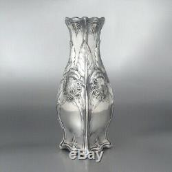 Antique French Gallia Silver Plate Vase, Chrysanthemums, Art Nouveau Period