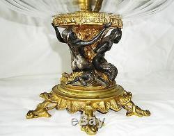 Antique French Gilded & Silver Plated Bronze & Crystal Compote w. Marmaids (Mel)