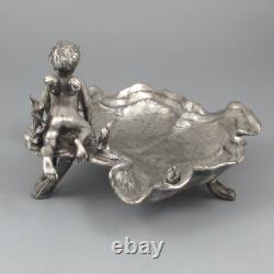 Antique French Silver Plate Art Nouveau Valet Tray, Shell, Cherub, Angel, Snail