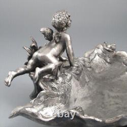 Antique French Silver Plate Art Nouveau Valet Tray, Shell, Cherub, Angel, Snail