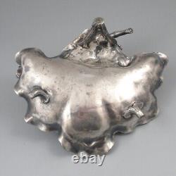 Antique French Silver Plate Art Nouveau Valet Tray, Shell, Cherub, Angel, Snail