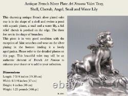 Antique French Silver Plate Art Nouveau Valet Tray, Shell, Cherub, Angel, Snail