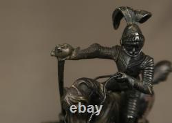Antique French Silver Plated Casket Medieval Knight on Horse Jewelry Box 19th