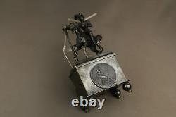 Antique French Silver Plated Casket Medieval Knight on Horse Jewelry Box 19th