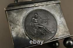 Antique French Silver Plated Casket Medieval Knight on Horse Jewelry Box 19th