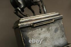 Antique French Silver Plated Casket Medieval Knight on Horse Jewelry Box 19th