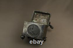 Antique French Silver Plated Casket Medieval Knight on Horse Jewelry Box 19th