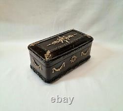 Antique French ebonised twin compartment tea caddy with silver plated fittings