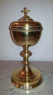 Antique French religious art sterling silver gold plated church ciborium cross