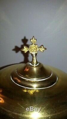 Antique French religious art sterling silver gold plated church ciborium cross