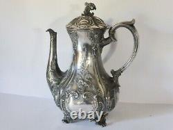 Antique Georgian Teapot, Embossed Pressed Metal Silver Plated 9 Cup Teapot