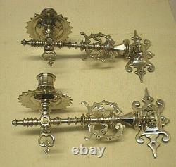 Antique German Gothic Revival Silver Plated Wall / Piano Sconces (BC)