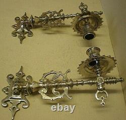 Antique German Gothic Revival Silver Plated Wall / Piano Sconces (BC)